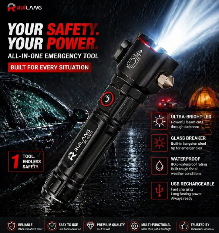 Ruilang All-in-One Emergency Tactical Flashlight & Glass Breaker (RL-2210)
